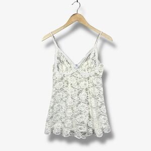 Glydons Vintage Lace Cami Top Women Floral Sleeveless Lingerie Ivory Size Medium